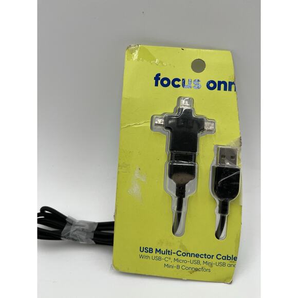 Onn USB Multi-Connector Cable 3 FT Usb C Micro USB Mini USB Mini B Connectors - Picture 1 of 1